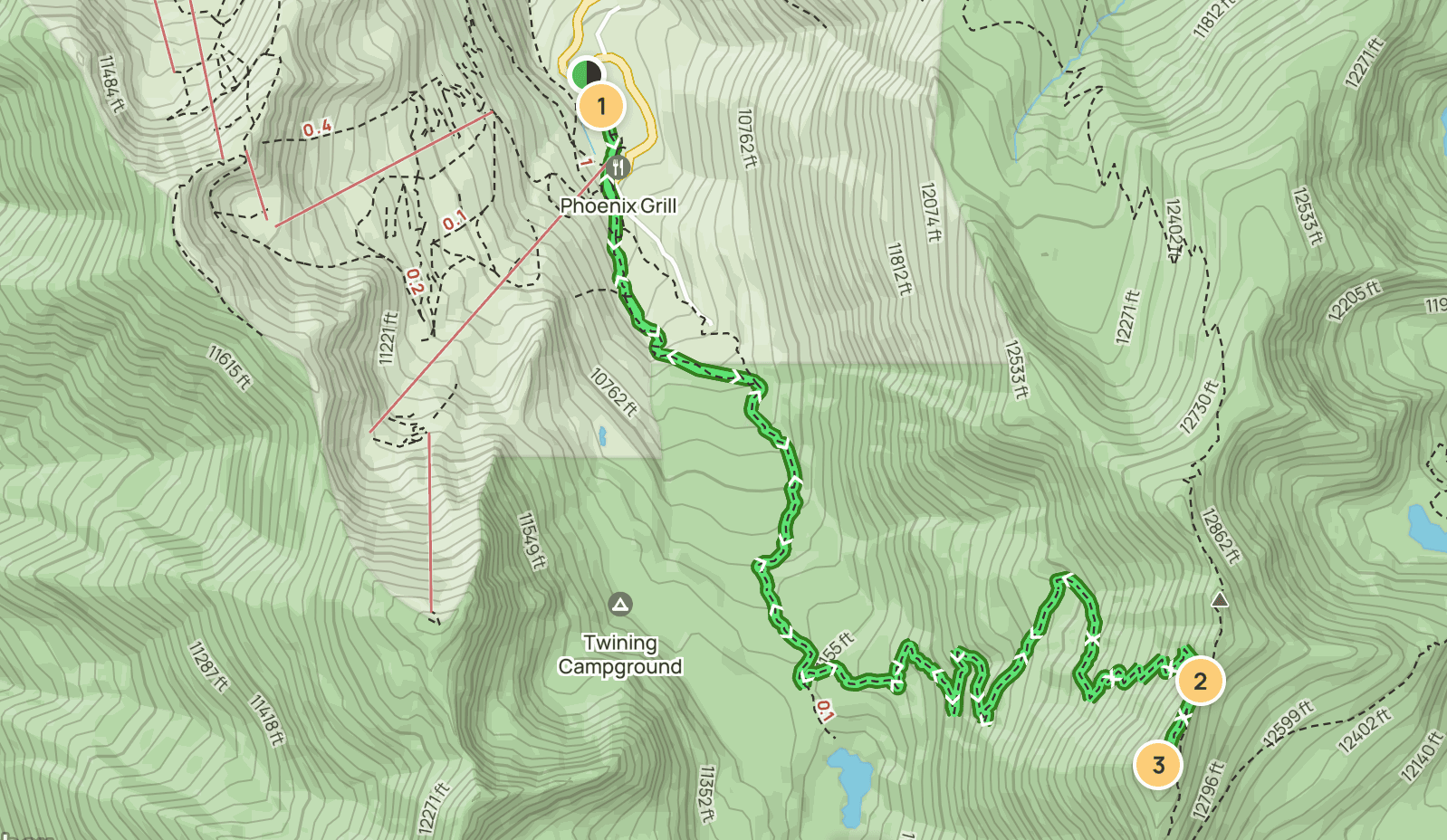 Wheeler Peak hiking trail map. 