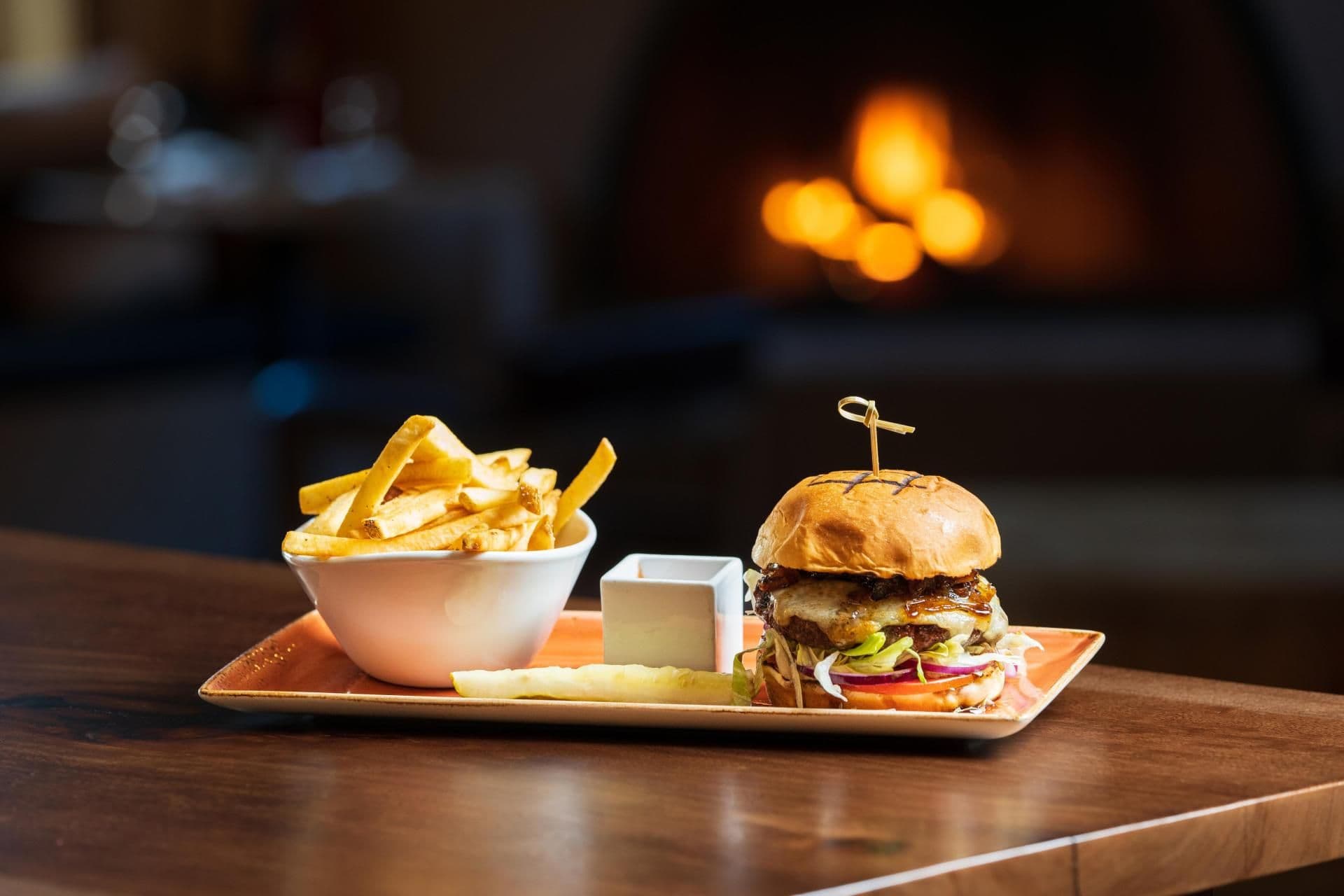 A burger and fries from 192 restaurant. 