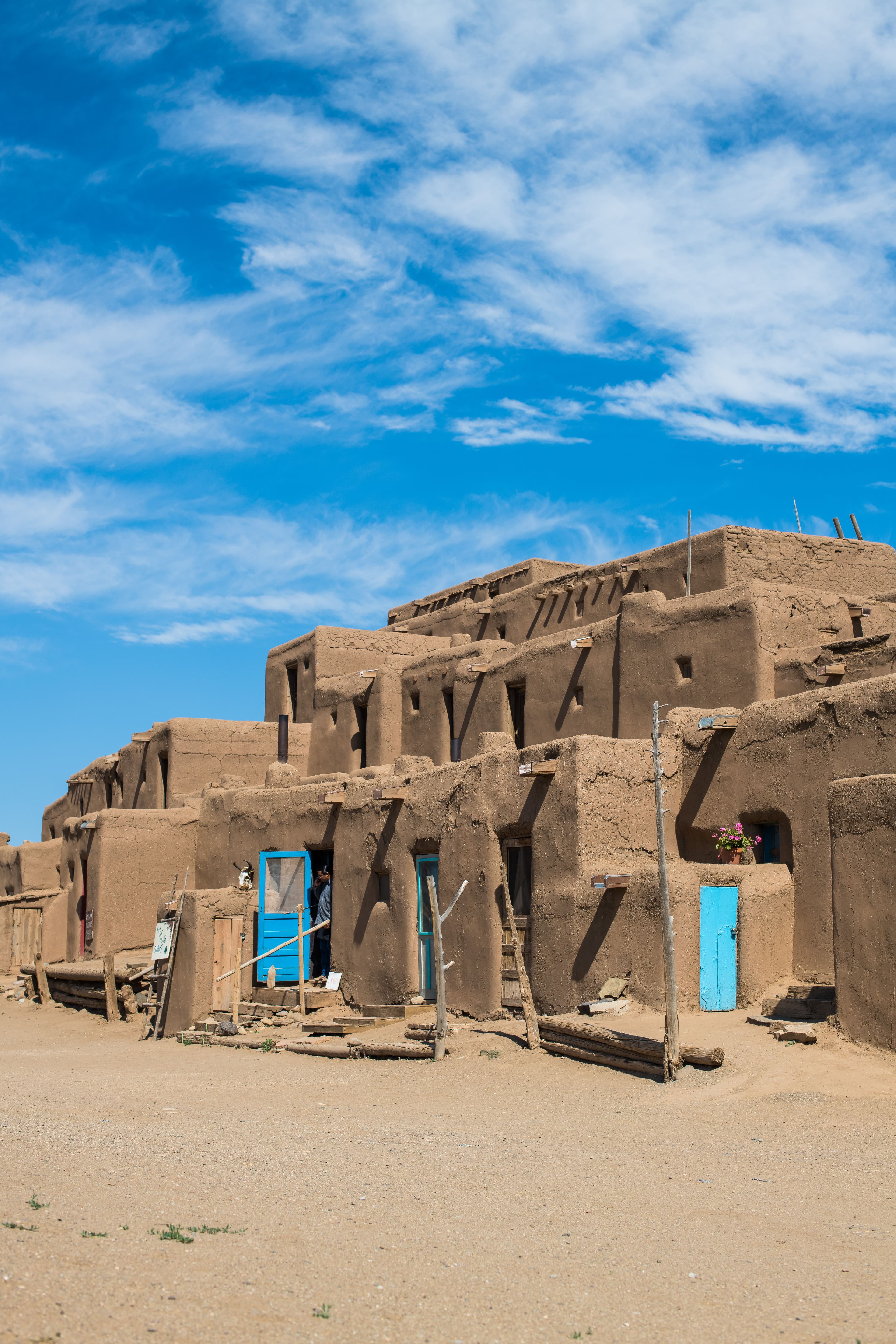 Historic adobe stacked home structure on the Taos Pueblo.