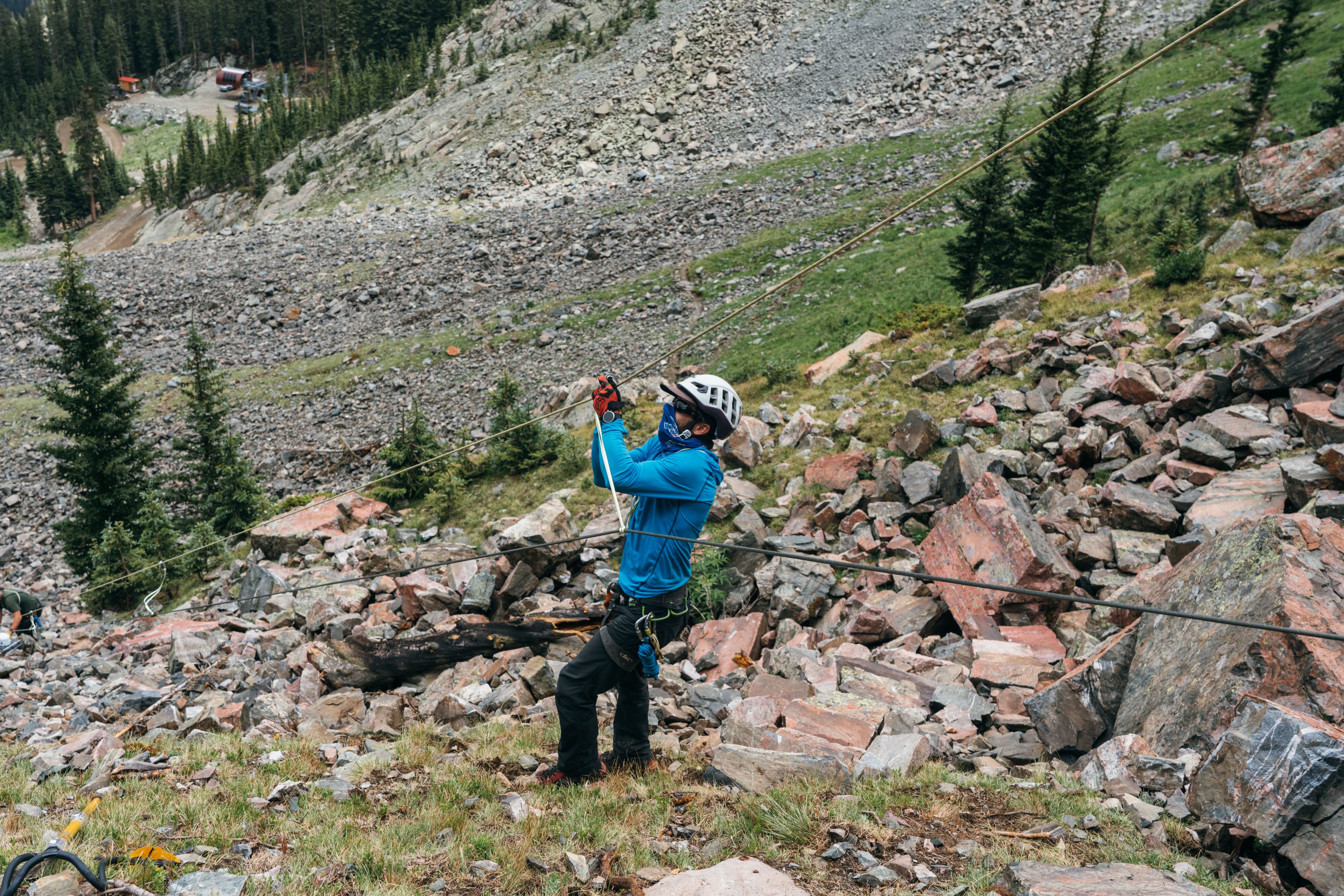Patrollers practicing a Via Ferrata rescue