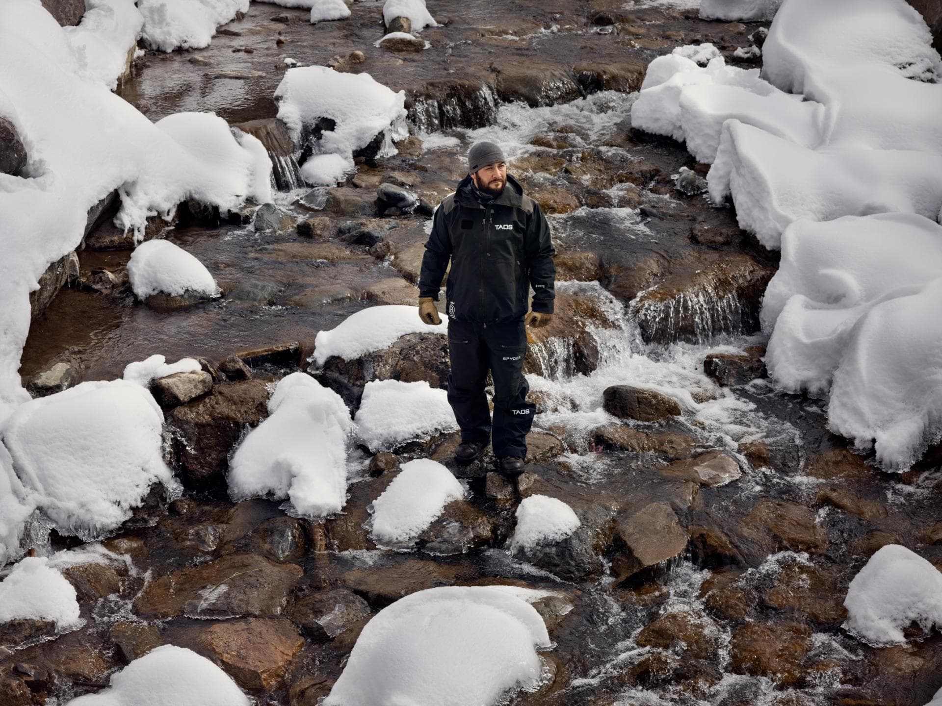 Snowmaker Vinny in the Rio Hondo at Taos Ski Valley.