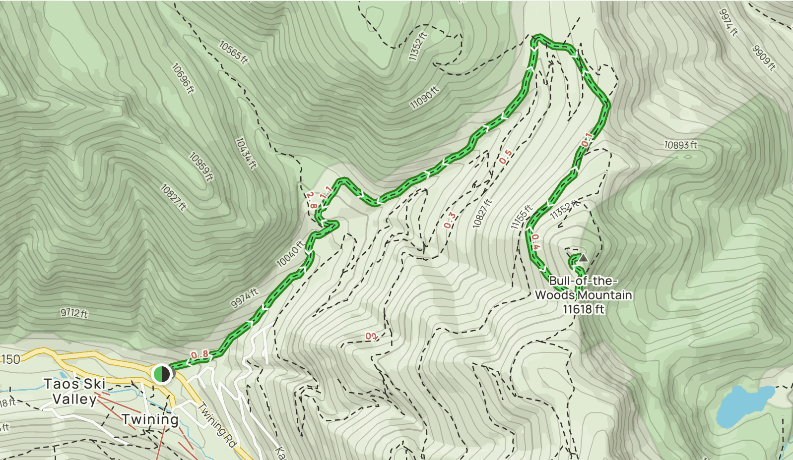 Bull of the Woods hiking trail map. 