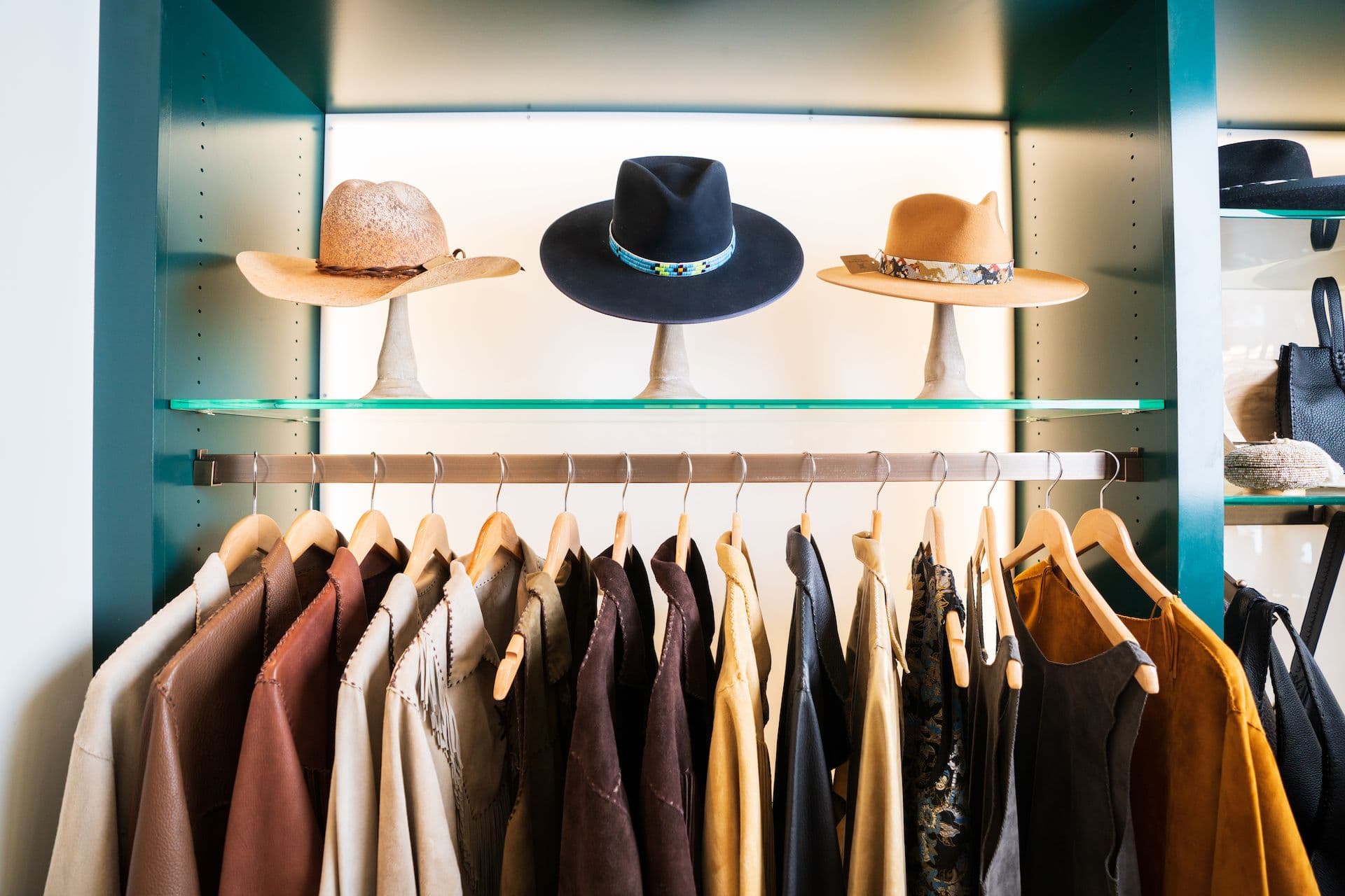 Southwestern jackets and hats on display at Confluence