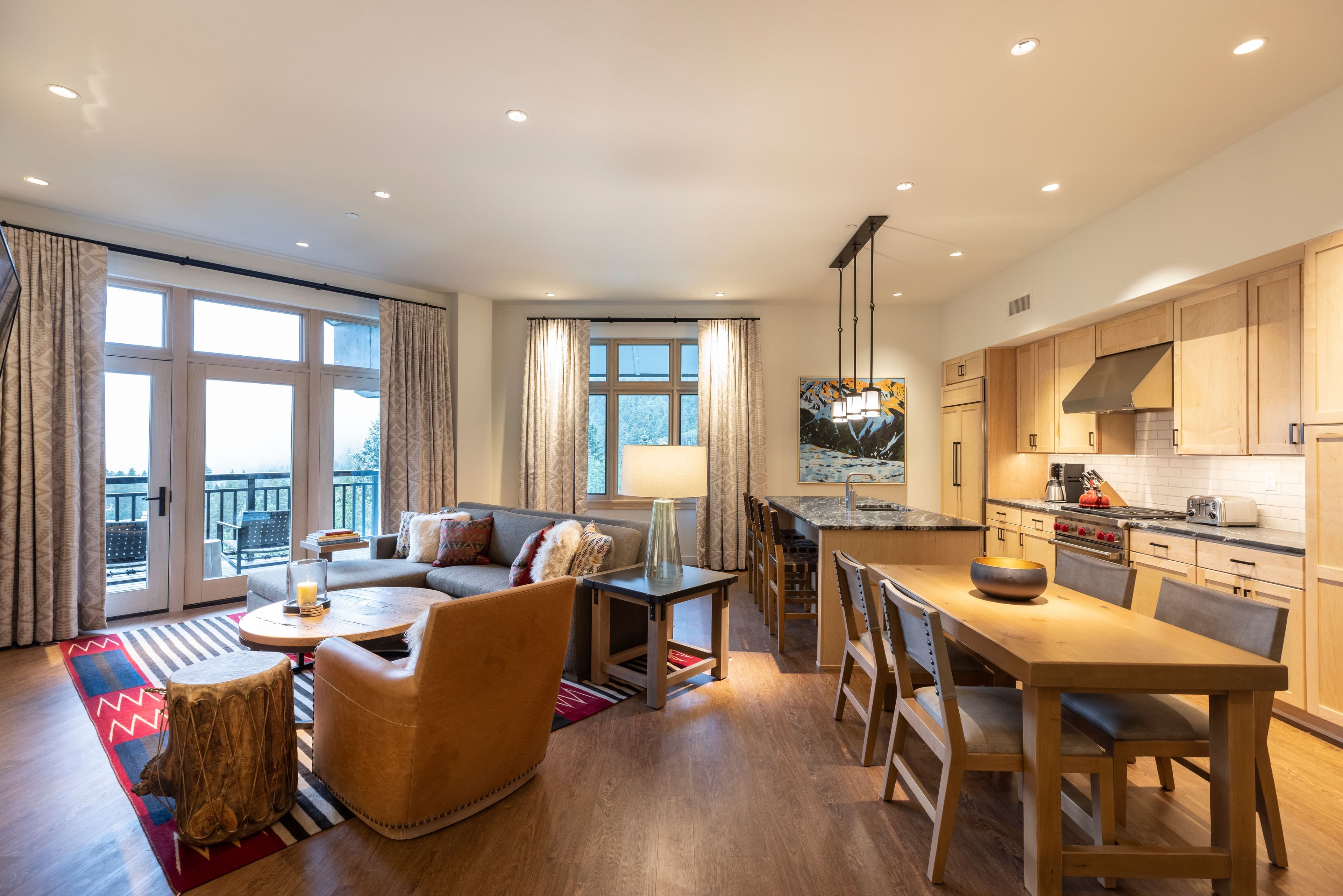 Kitchen and living room of a two bedroom Blake residence