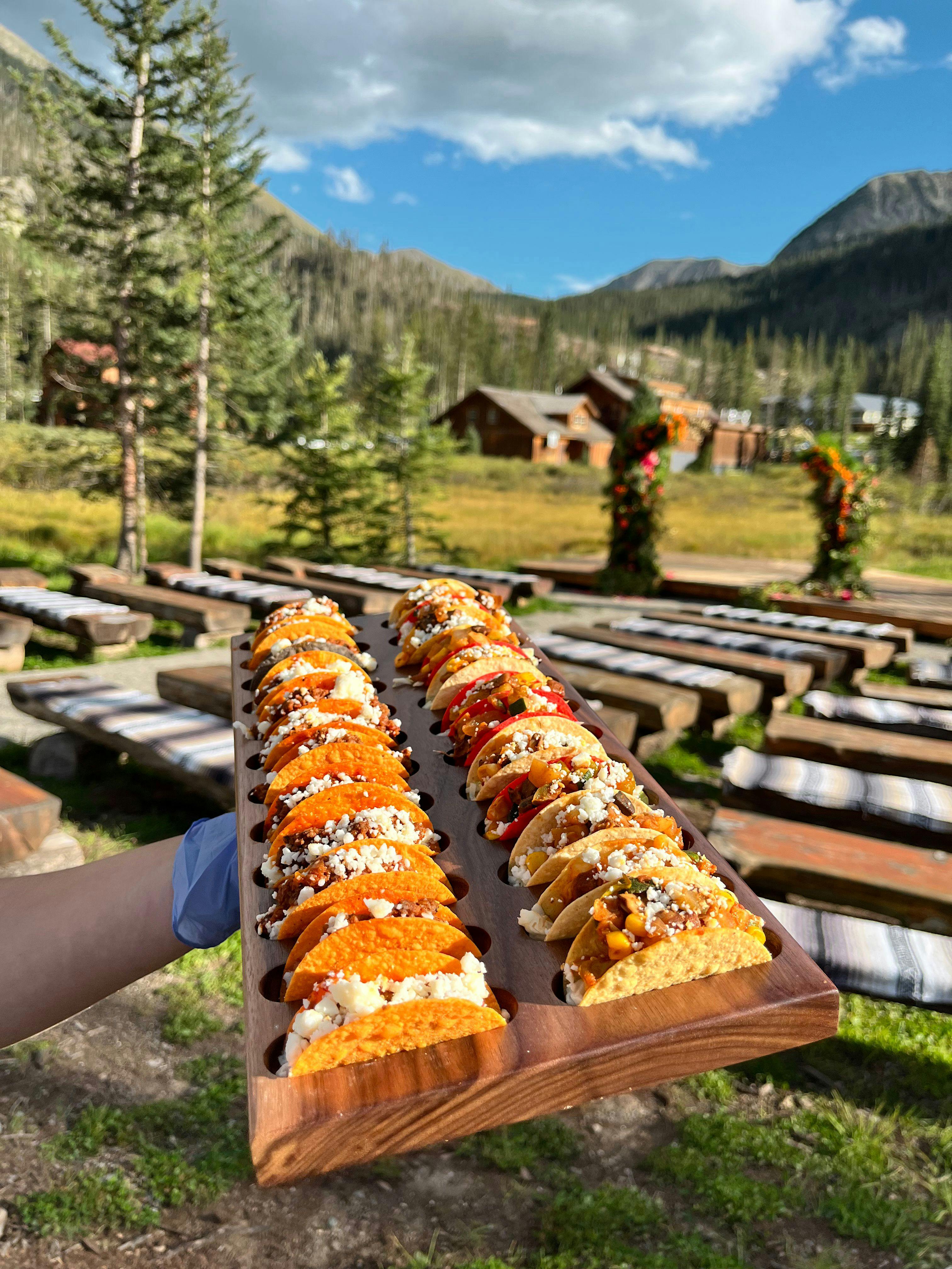 Taco catering spread at TAOS Ski Valley wedding