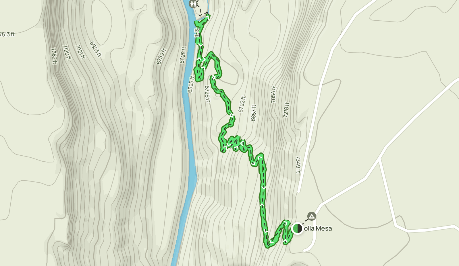 Cebolla Mesa hiking trail map. 