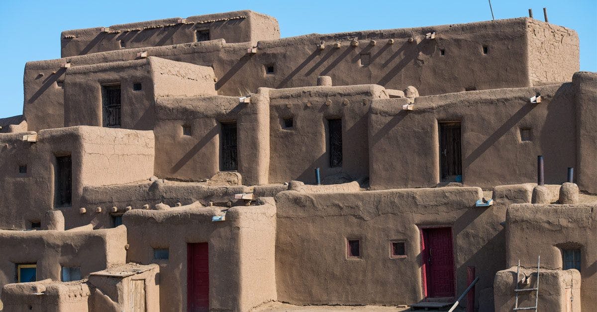 Exterior shot of the historic Taos Pueblo