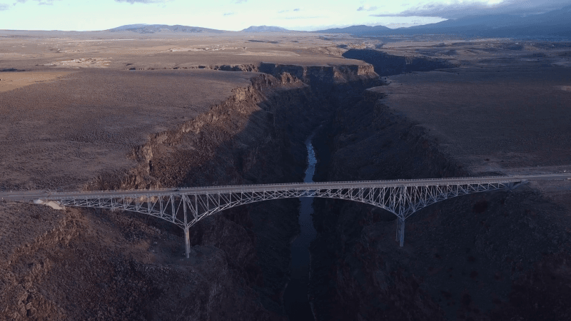 Drone shot of the rio grande gorge bridge near Taos
